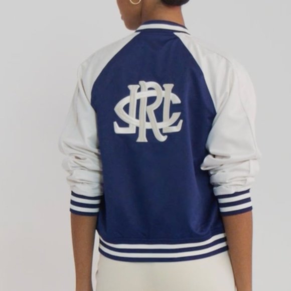 Lauren Ralph Lauren Satin Bomber Jacket Navy Cream